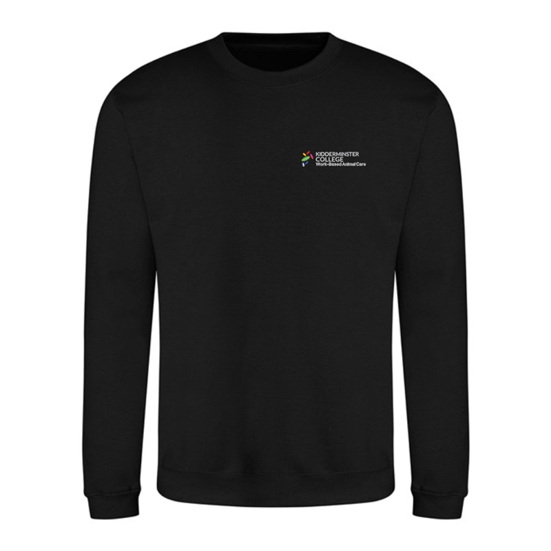 Crew neck sweatshirt with logo embroidered to left breast.