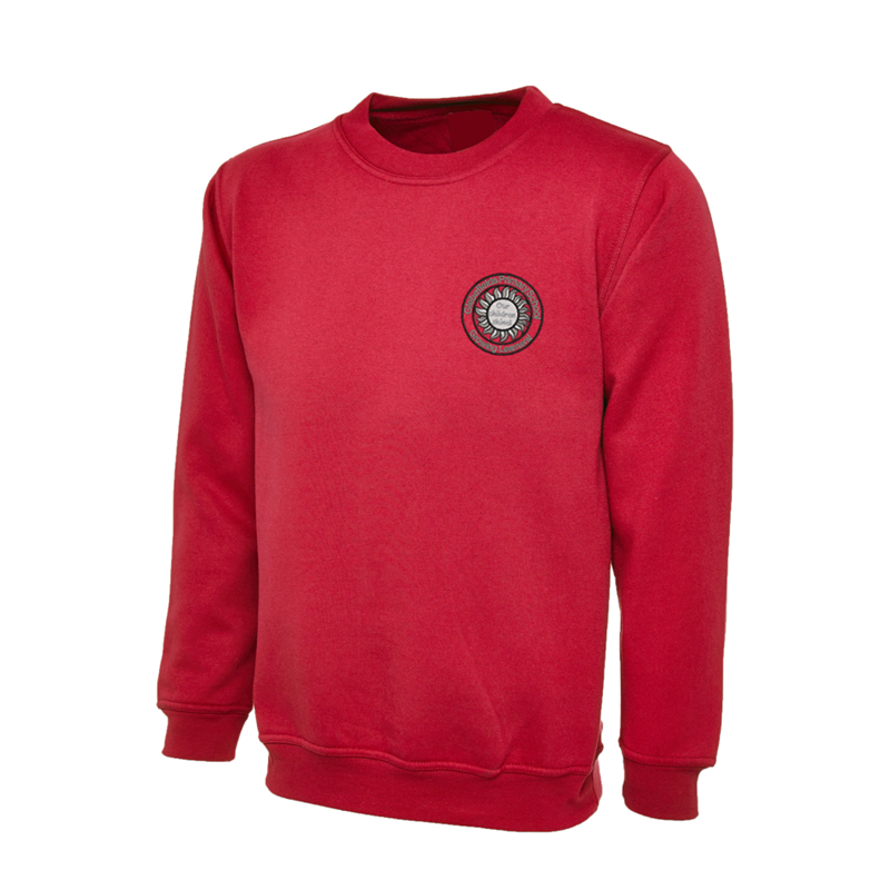 Crew neck sweatshirt with embroidered School logo.