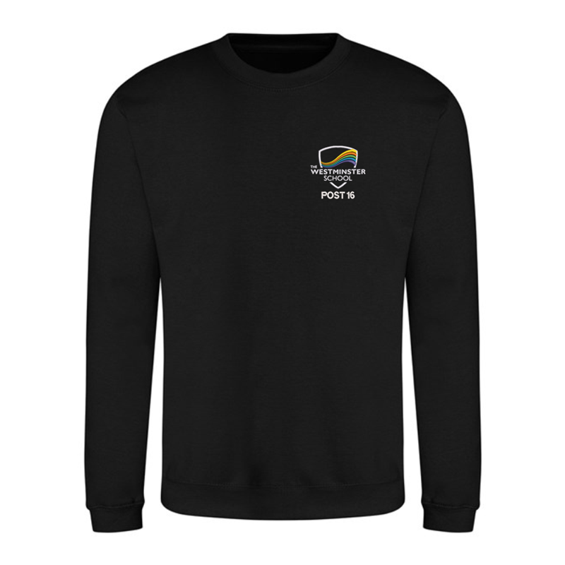 Polycotton Sweatshirt in black, embroidered with School logo and Post 16 to front