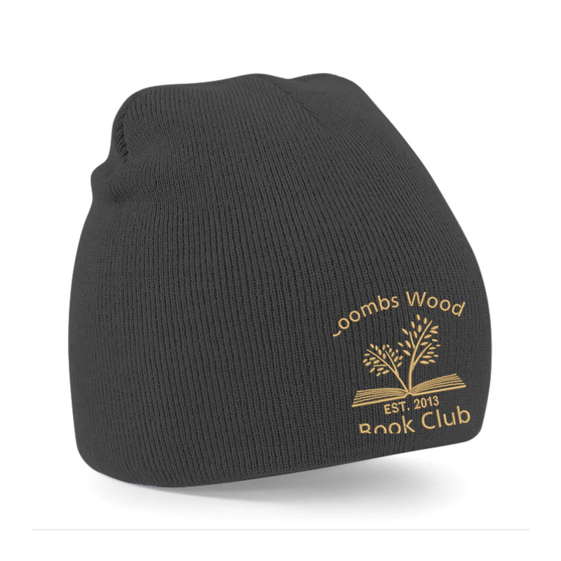 Knitted pull on beanie hat with embroidered logo