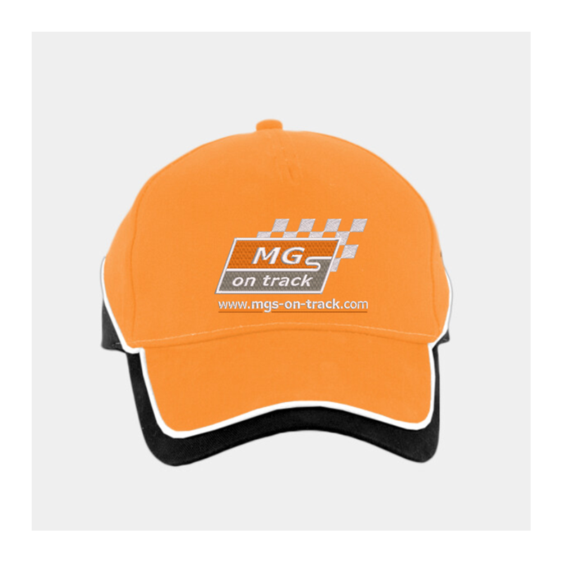 Heavy cotton cap, contrast colours, with logo embroidered to front.
