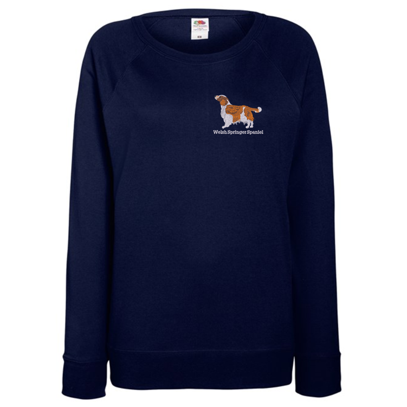 Ladies fit crew neck sweatshirt with embroidered logo to left breast.