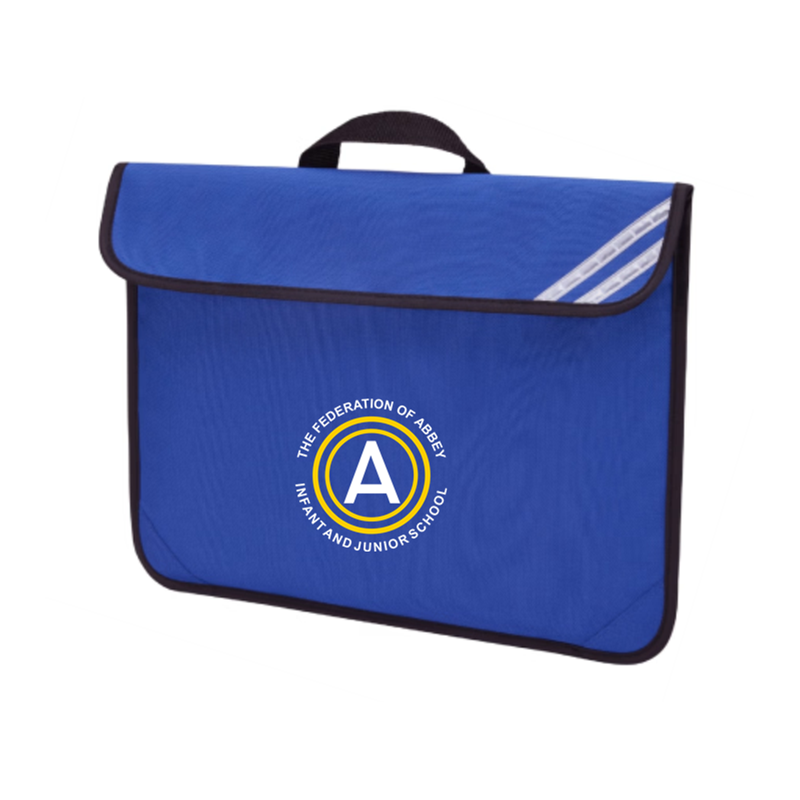 Abbey Classic Book Bag, Blue with printed School logo