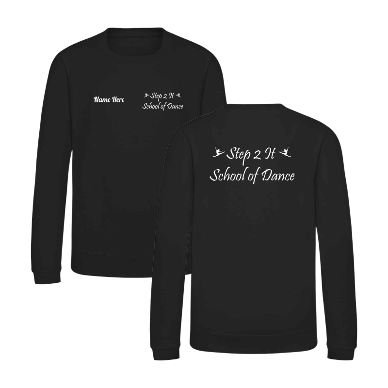 Crew neck sweatshirt, kids sizes logo and name.