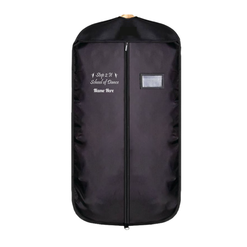 Full length zipped garment carrier with logo and name