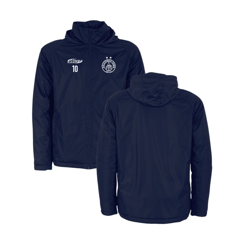 Stanno branded fleece lined all season jacket, printed club logo and your choice of initial or number.