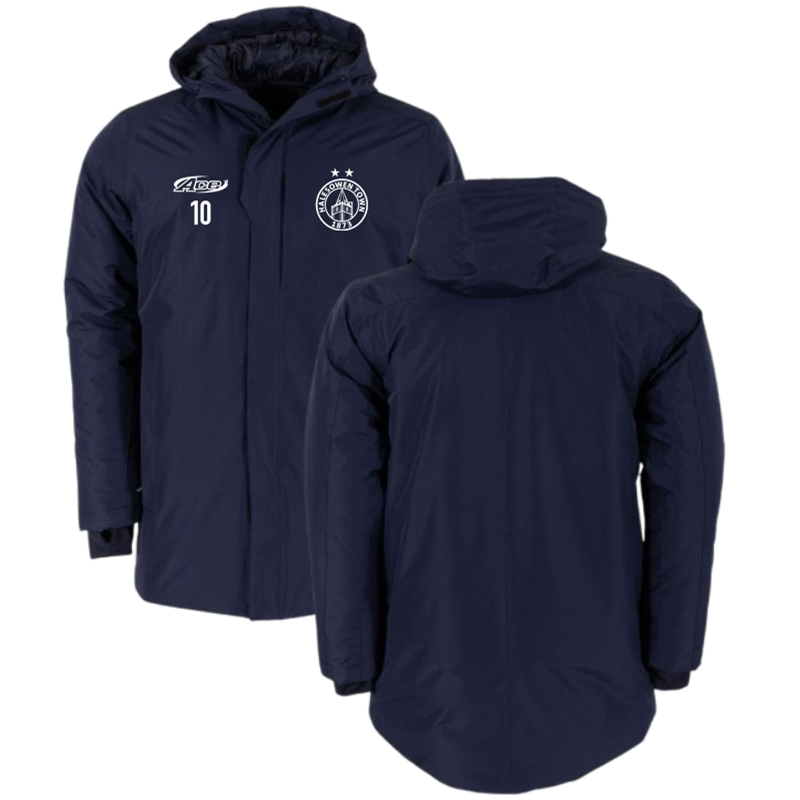 Stanno branded padded coach jacket, printed club logo and your choice of initial or number.