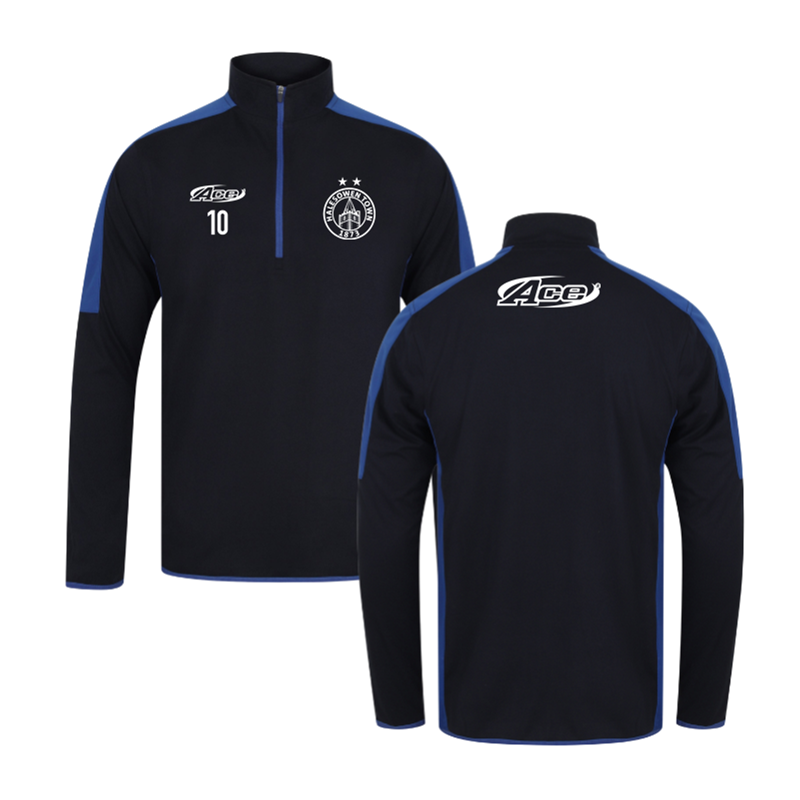 Half zip mirco mid layer top printed with club logo and free initials