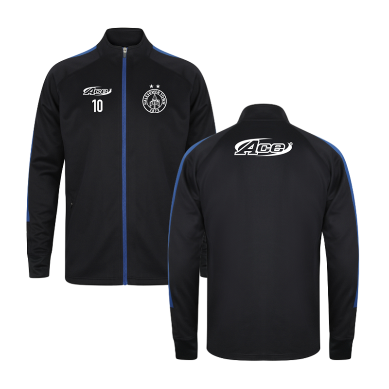 Full Zip Ployester Track Top, Navy with Royal trim, printed club logo and free initial or number.