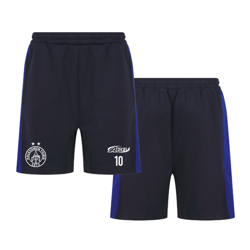 Polyester longer shorts with Zip Pockets, printed club logo and free initials or numbers.