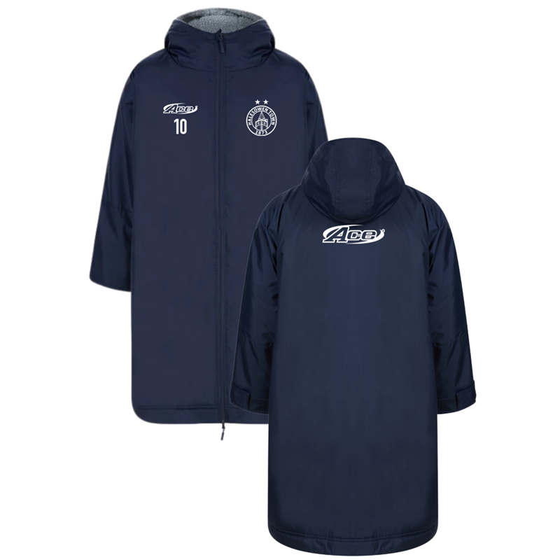 The ultimate team robe is made in a water-resistant fabric with a cosy sherpa fleece lining and three-piece hood. Club logo and free initials