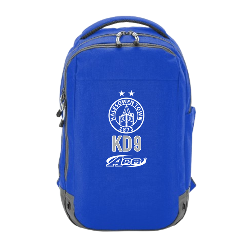 Water resistant, multi feature back pack incoudes club logo and players number and initial
