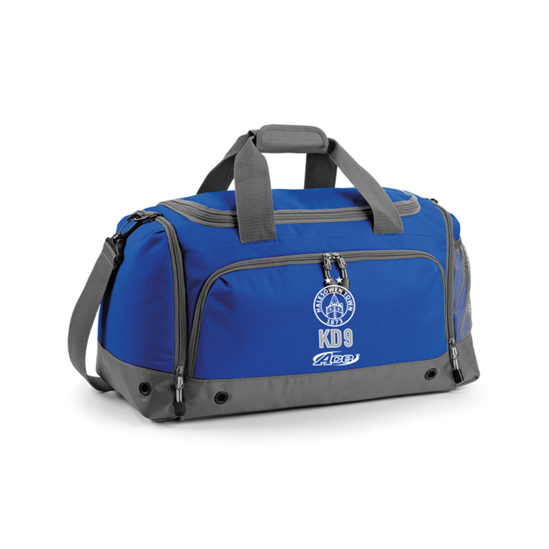 Multi feature sports holdall bag, printed club logo and players initial and number