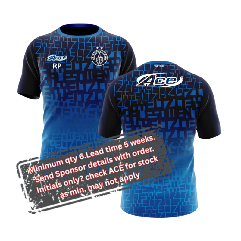 Fully sublimated Training Top. Sublimated desigan allows unlimited sponsor logos, initials and/or numbers. If no sponsor is not required check for stock as minimums may not apply.