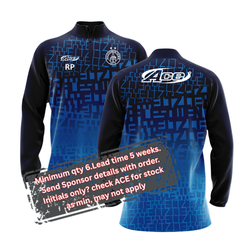 Fully sublimated QuarterZip Micro Top. Sublimated desigan allows unlimited sponsor logos, initials and/or numbers. If no sponsor is not required check for stock as minimums may not apply.