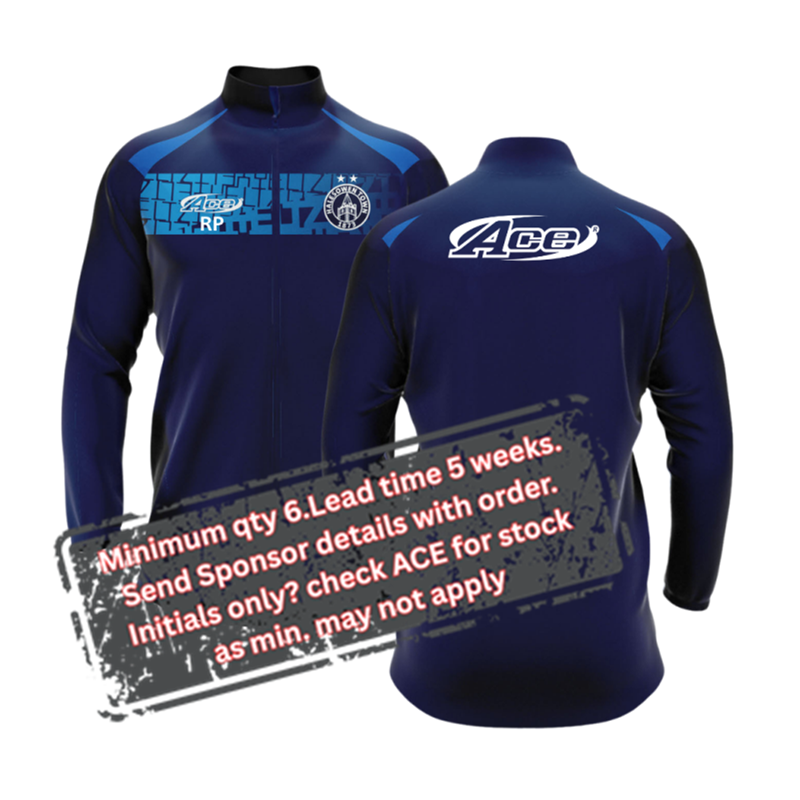 Full Zip Official Club TrackTop with sublimated chest panel. Price includes sponsor logo and/or initial or number to front chest panel only. Sponsor print to back is an additional cost.