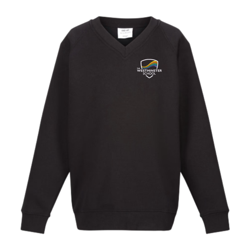 V Neck Jersey Sweatshirt with School logo.