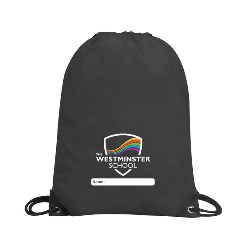 Nylon PE Drawstring style PE Bag, embroidered with School logo.