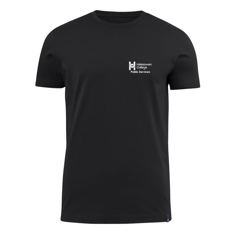Polyesetr crew neck, unisex T Shirt, with public services logo.