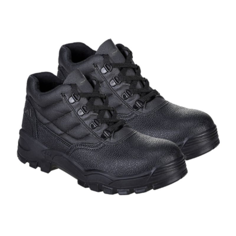 Metal free S1P boot with composite toecap and midsole. Black leather upper with dual density polyurethane sole unit.