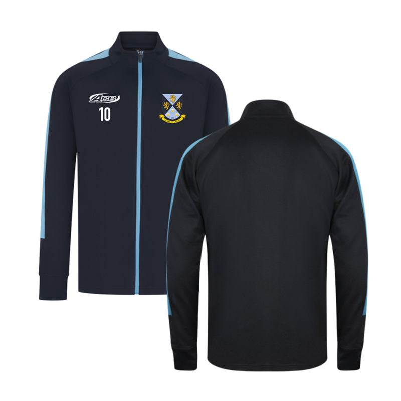 Full zipped track top with printed logo and free number or initial