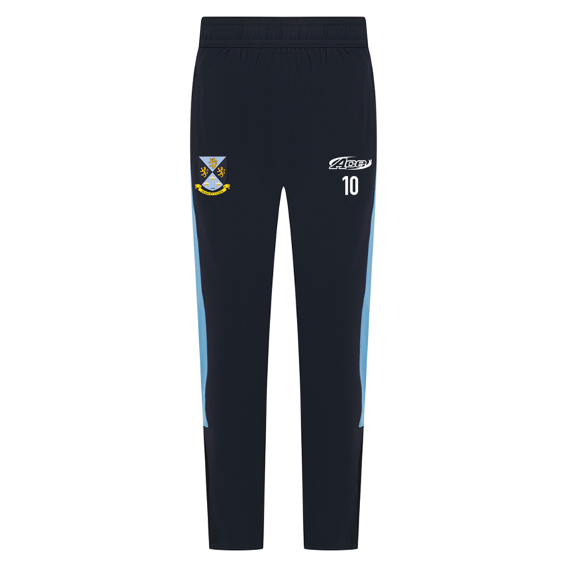 Tapered fit track pant with club logo and free initial or number.
