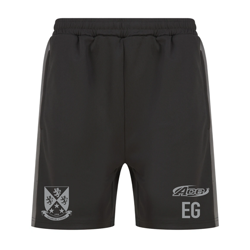 Polyestern jersey shorts, zipped pockets, with club logo and optional initial.