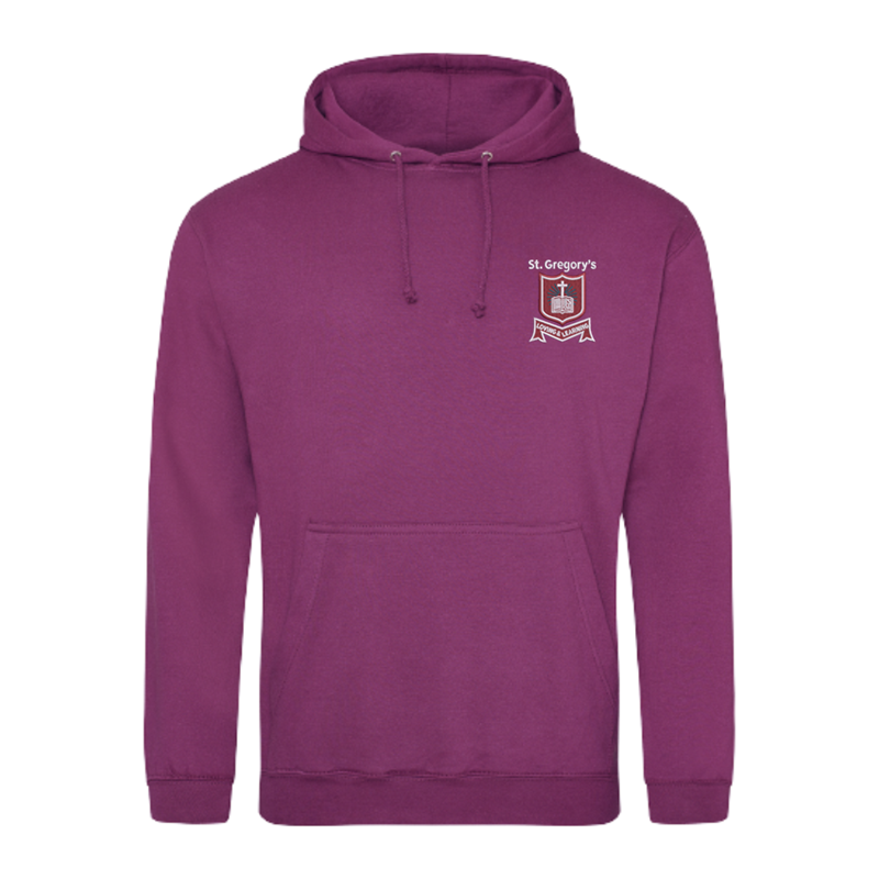 Hooded sweatshirt in Maroon with School logo embroidered.