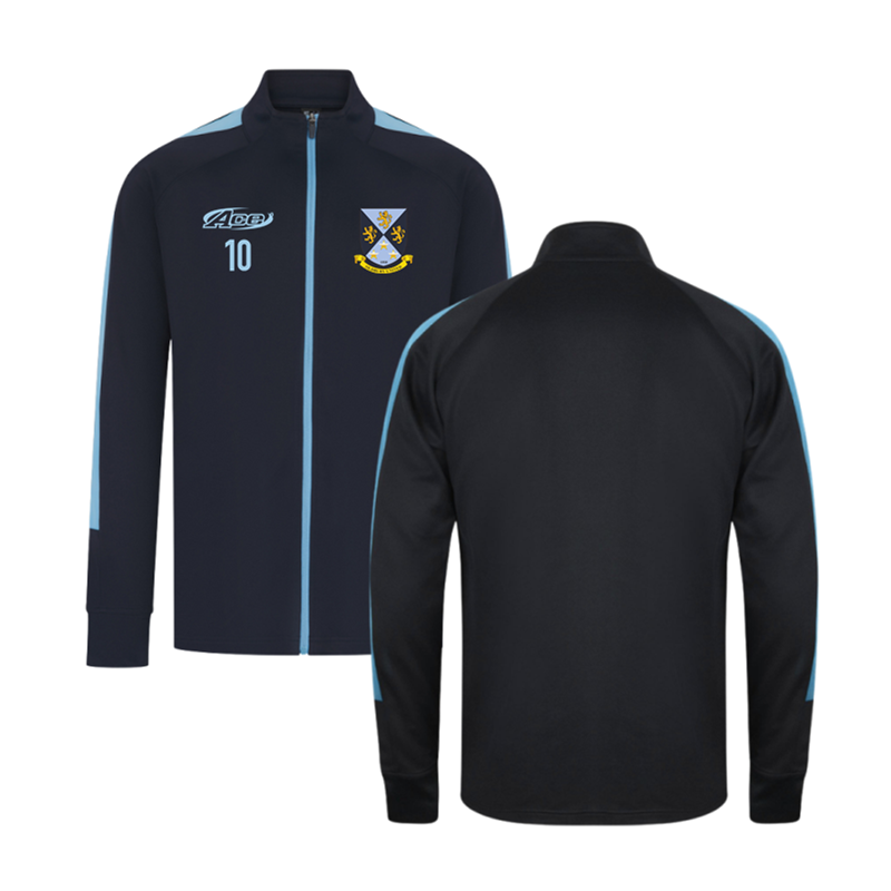 Full zipped track top with printed logo and free number or initial