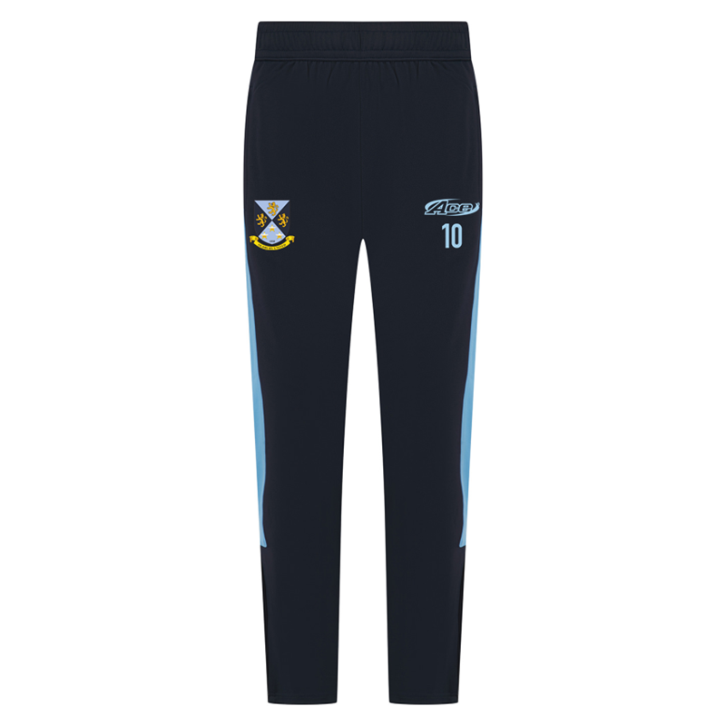 Tapered fit track pant with club logo and free initial or number.